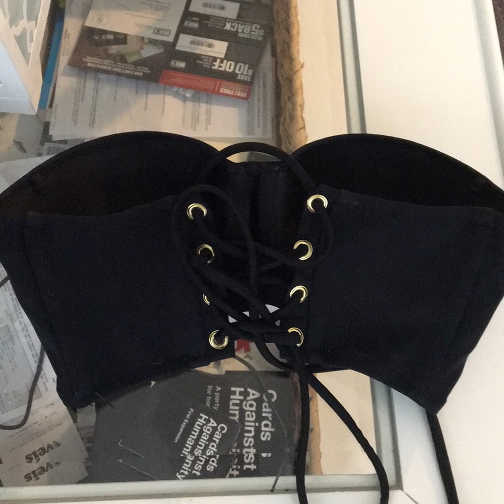 Victoria’s Secret black corset lace up bikini top